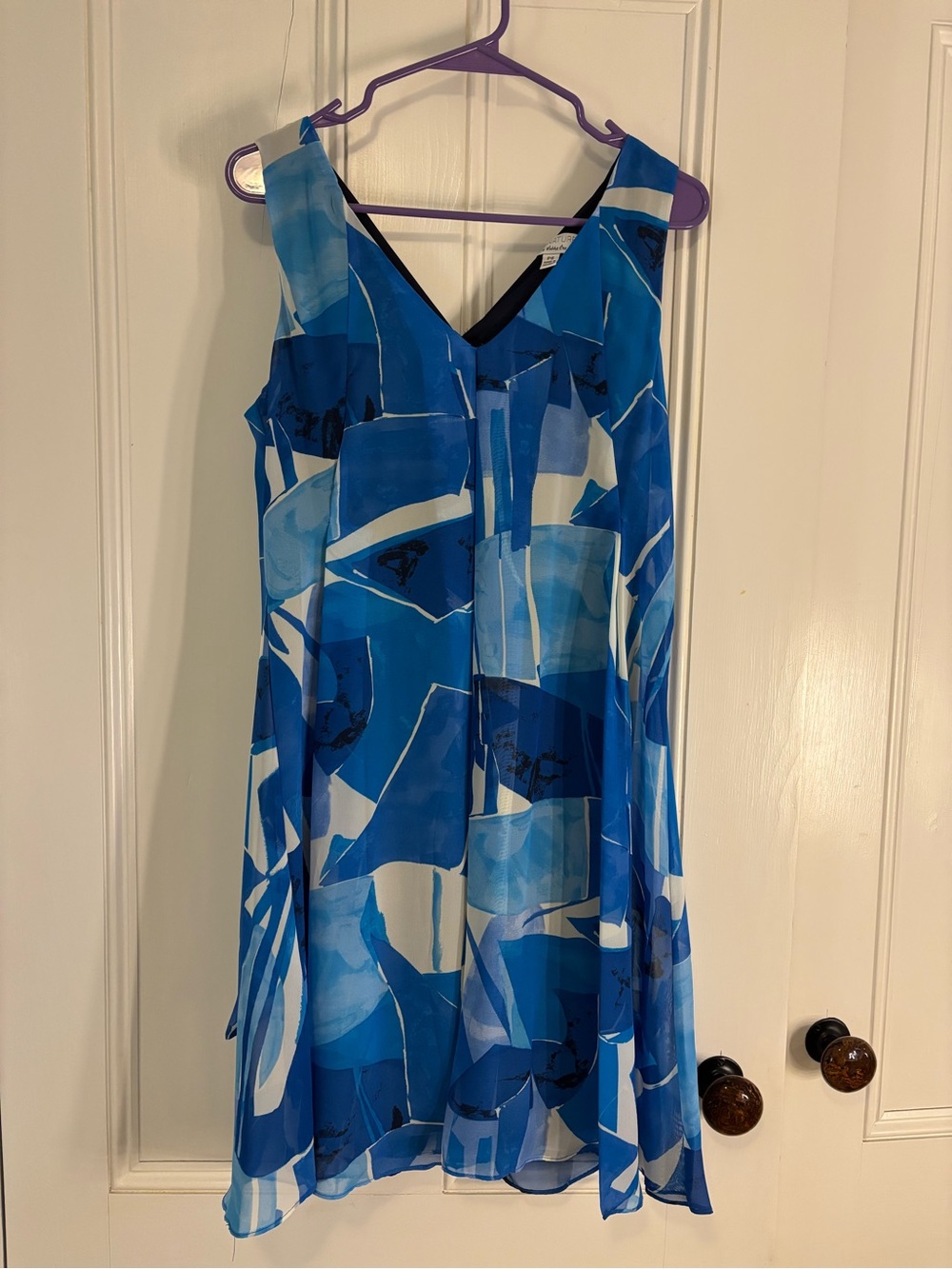 Robbie Bee Blue Abstract One-Shoulder Dress